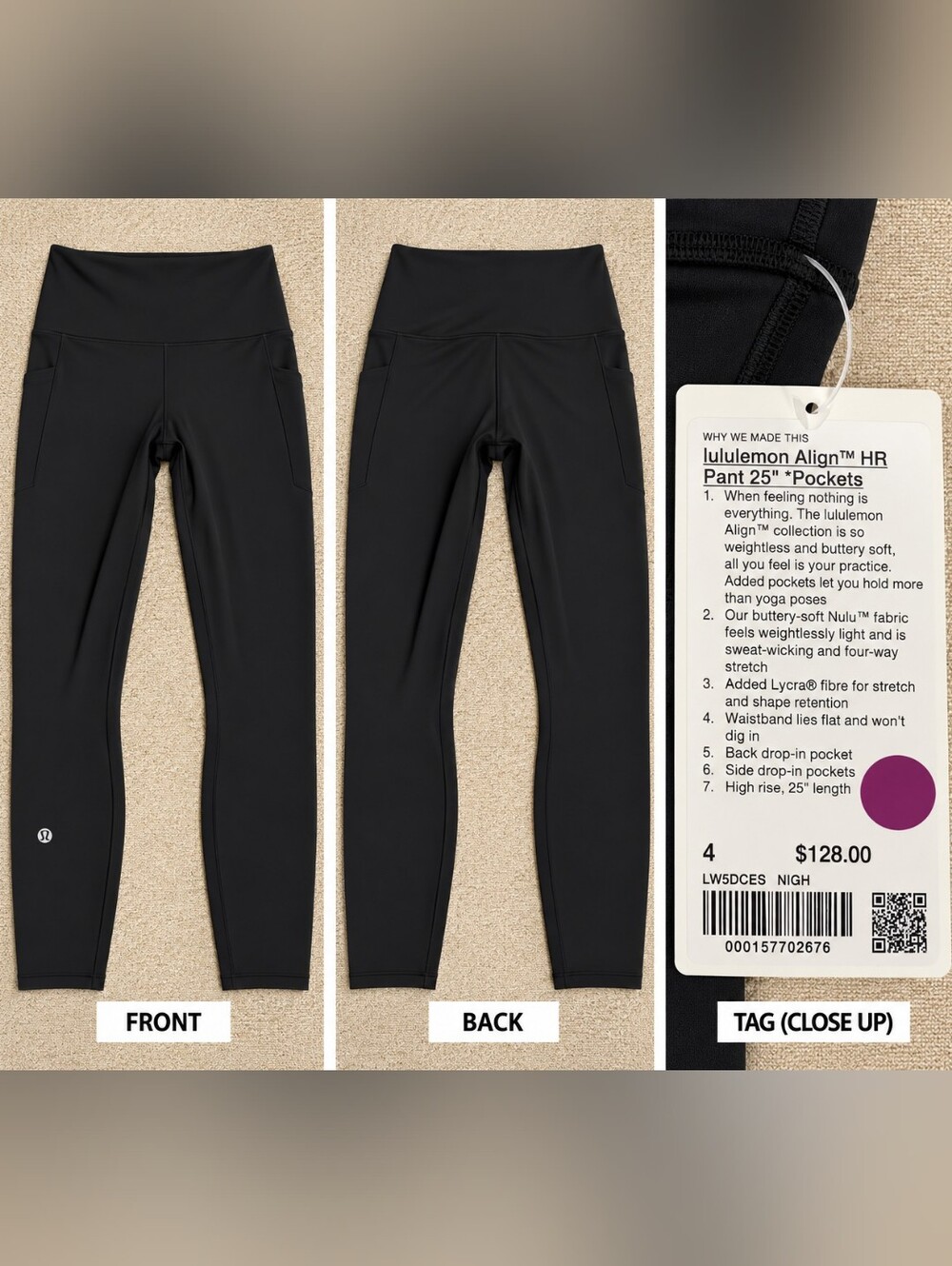 Lululemon Align High-Rise Pant 25" Pockets Black Size 4 NWT